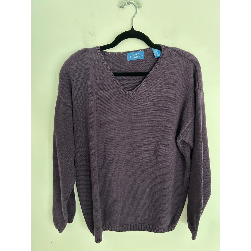 Vintage Natural Reflections Purple V-Neck Ramie Cotton Knit Sweater Womens XL